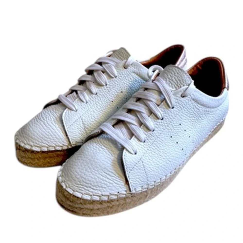 Anthropologie Dalson Espadrilles‎ White Leather Jute Platform Sneakers Sz 6/EU37